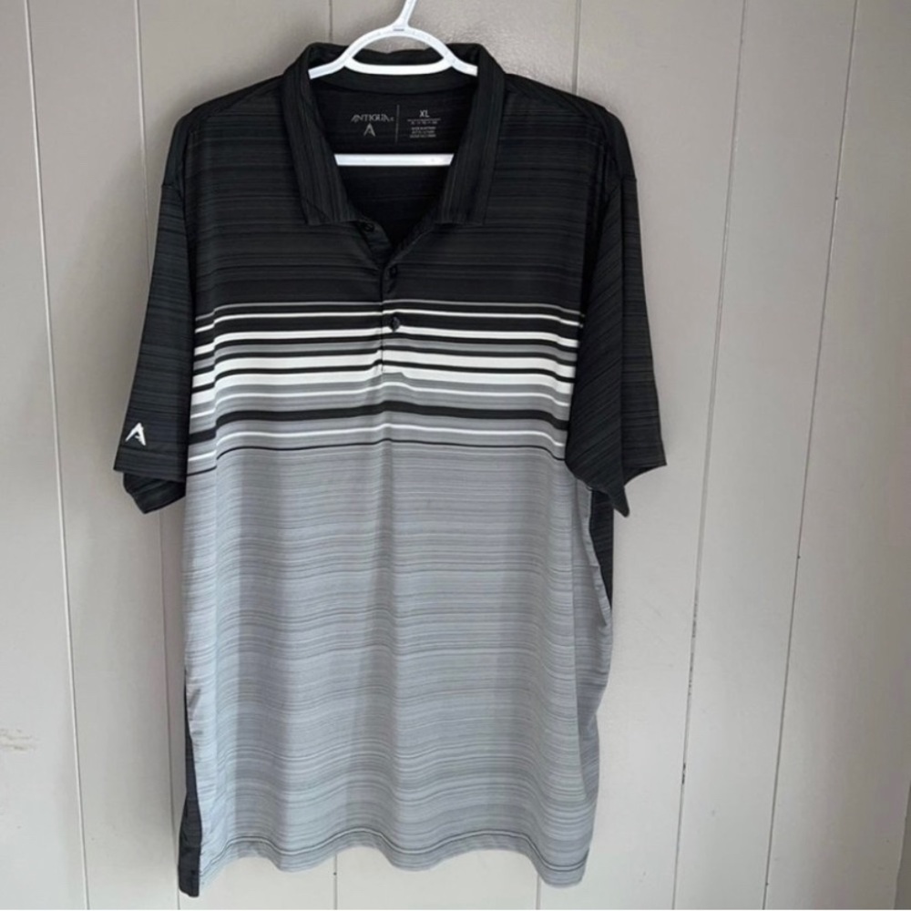 Antigua Polo Shirt Striped XL Gray Black